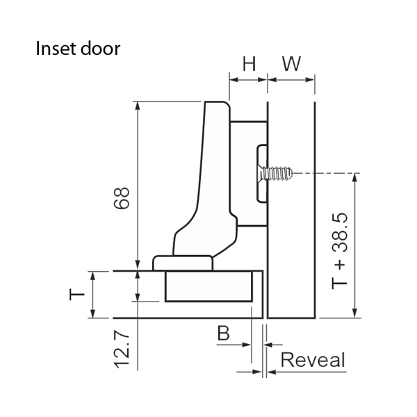 Half-Cranked Inset Door - <b>Screw-On</b> (SELF CLOSE)