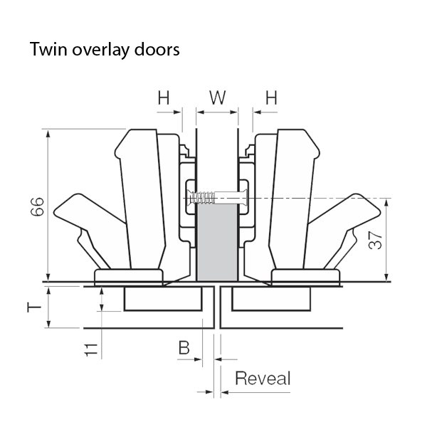 Half-Cranked Twin Overlay Door - <b>Screw-On</b> (SELF CLOSE)